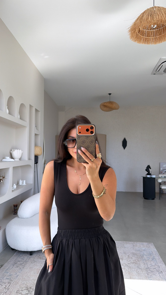 Siyah Pamuk ZR Model Kalın Askılı Alttan Çıtçıtlı Zıbın