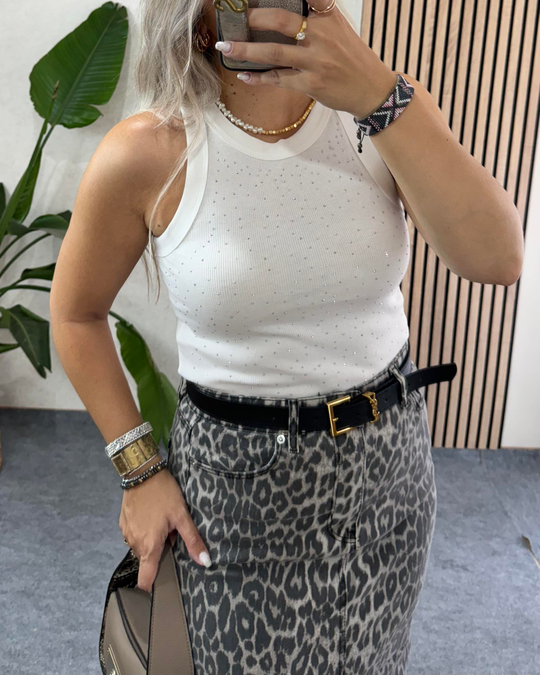 Beyaz taşlı halter yaka body