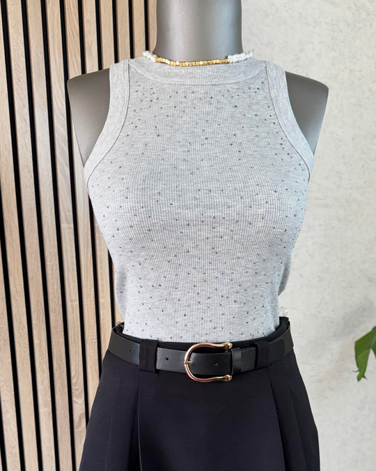 Gri taşlı halter yaka body