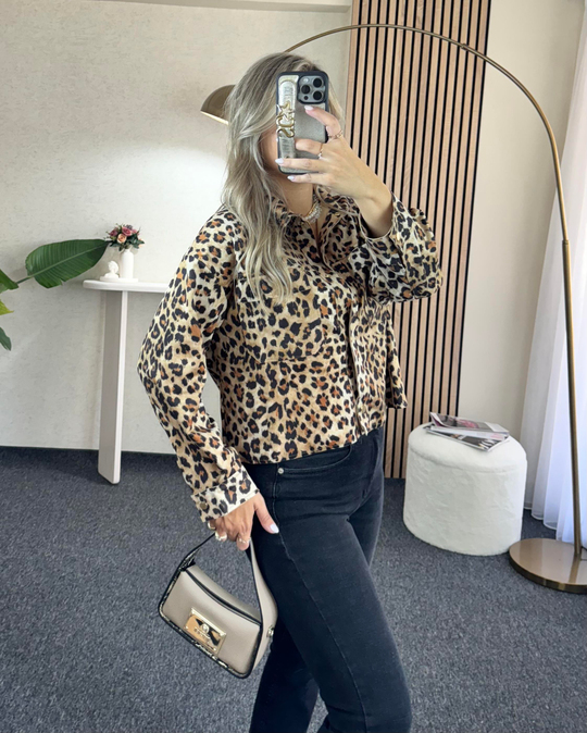 Leopar desenli Nubuk premium kalite önden cepli ince ceket
