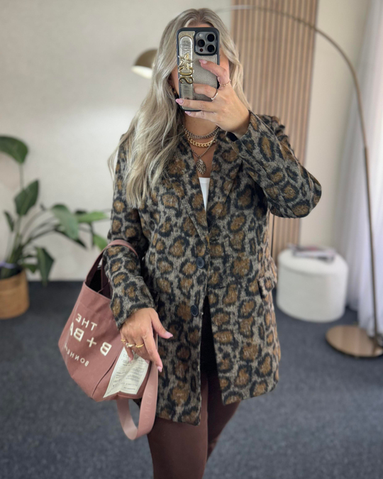 Premium Kalite Leopar Kaşe Ceket