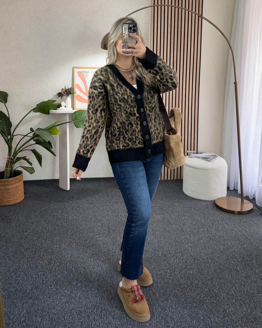 Leopar-Siyah yumoş hırka