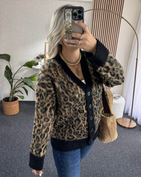 Leopar-Siyah yumoş hırka