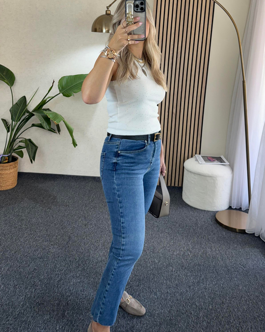 Mavi Orjinal Marka Etiketli Yüksek bel Vücudu toparlayan full likralı Boyfit jean Pantolon