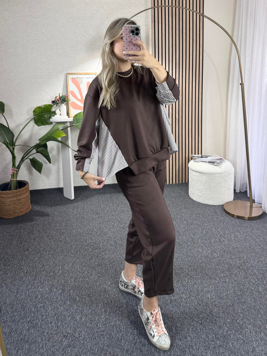 Kahverengi Garnili Oversize Takım