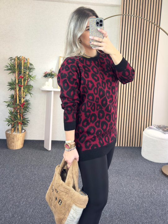 BORDO LEOPAR TUNİK KAZAK
