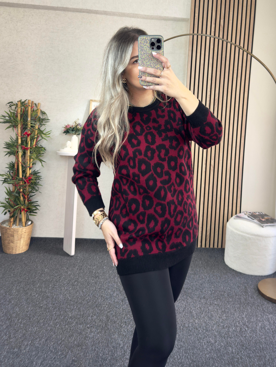 BORDO LEOPAR TUNİK KAZAK