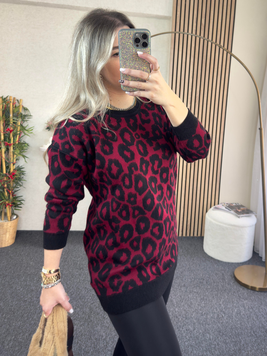 BORDO LEOPAR TUNİK KAZAK