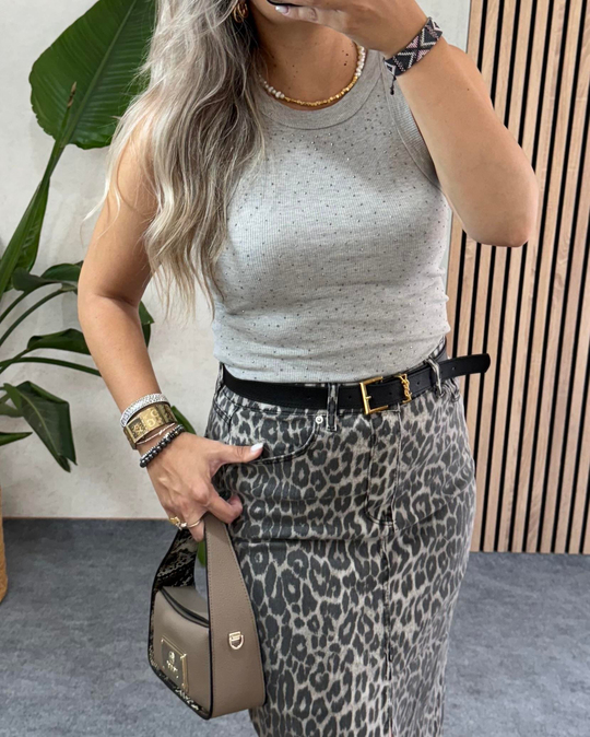BLUZ /BODYGri taşlı halter yaka body