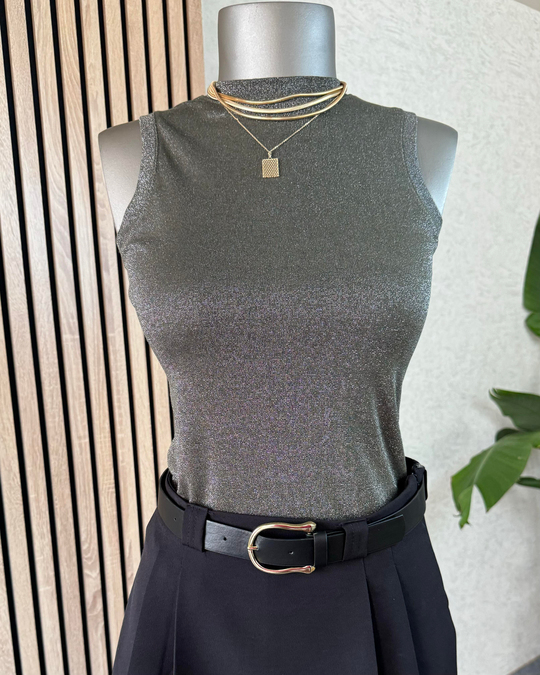 BLUZ /BODYHAKİ-GRİ SİMLİ SIFIRKOL BODY