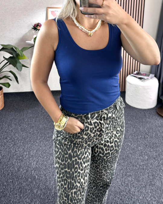 BLUZ /BODYLacivert oval yaka kolsuz uzun body