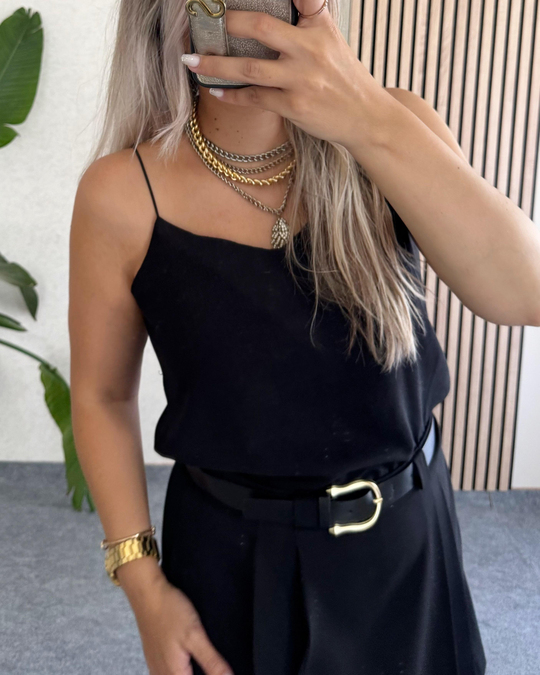 BLUZ /BODYSiyah Lastik Askılı Pamuklu Bluz