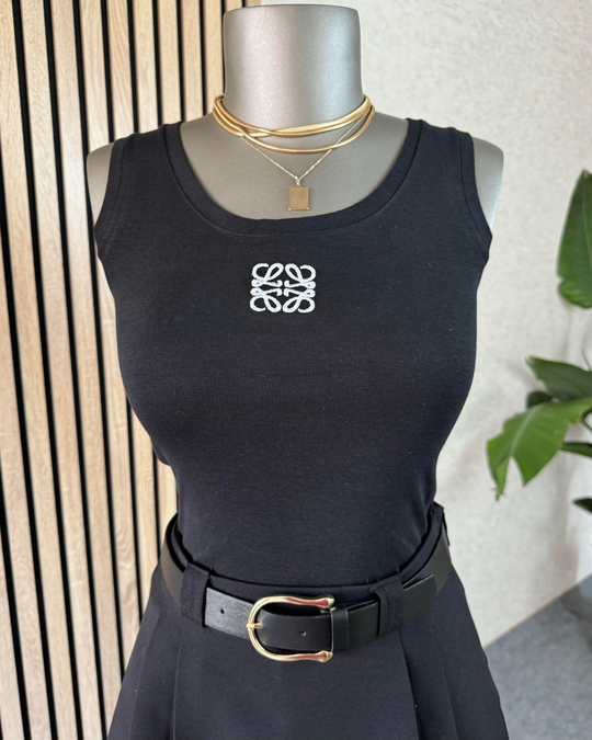 BLUZ /BODYSiyah önü nakışlı pamuklu body