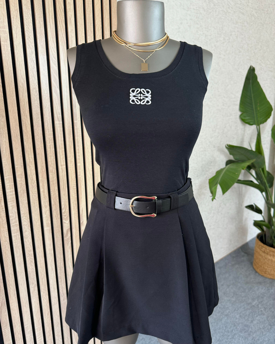 BLUZ /BODYSiyah önü nakışlı pamuklu body