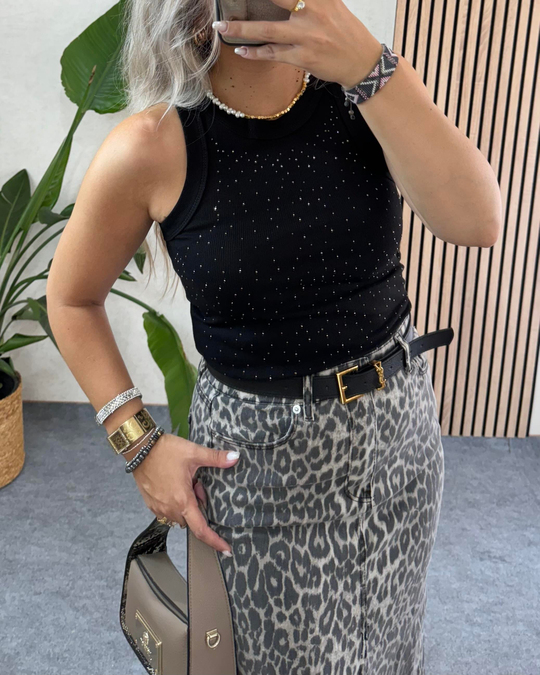 BLUZ /BODYSiyah taşlı halter yaka body
