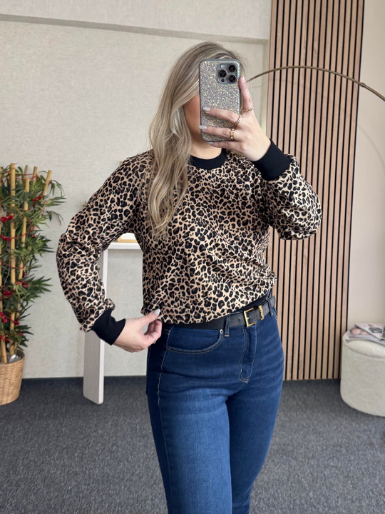 BLUZ /BODYTABA-SİYAH LEOPAR PAMUK DOKUMA BLUZ 