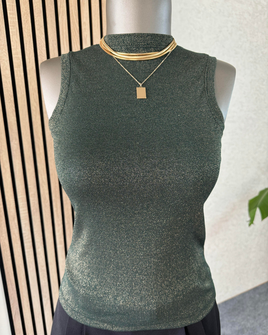 BLUZ /BODYYEŞİL SİMLİ SIFIRKOL BODY