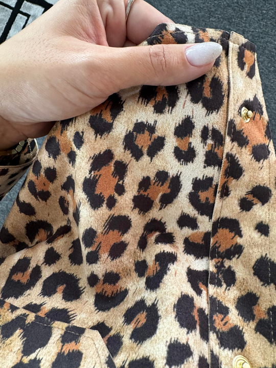 CEKETLeopar desenli Nubuk premium kalite önden cepli ince ceket