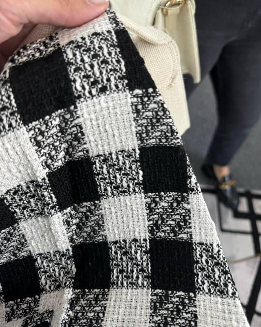 CEKETSiyah Ekoseli Tek düğme deraylı Kruvaze Kesim Ceket