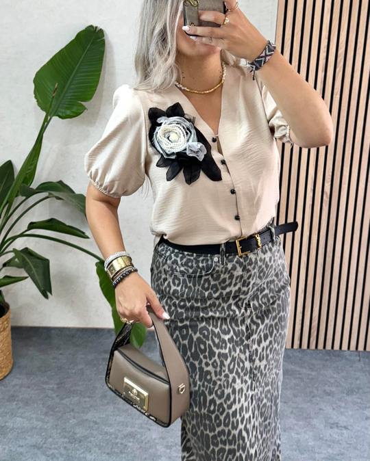 ETEKOrjinal marka premium seri likralı uzun koyu bej  midi boy leopar etek
