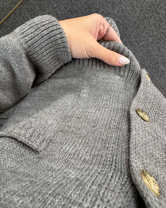 HIRKAFüme Gold Düğme Detaylı Çelik örme Triko Hırka