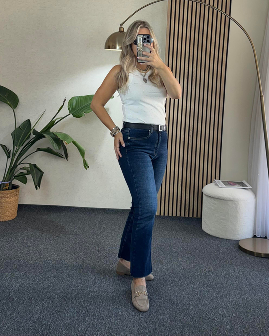 JEANKoyu lacivert Orjinal Marka Etiketli Yüksek bel Vücudu toparlayan full likralı Boyfit jean Pantolon