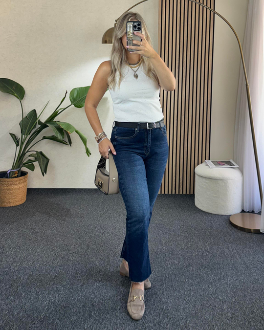 JEANKoyu lacivert Orjinal Marka Etiketli Yüksek bel Vücudu toparlayan full likralı Boyfit jean Pantolon