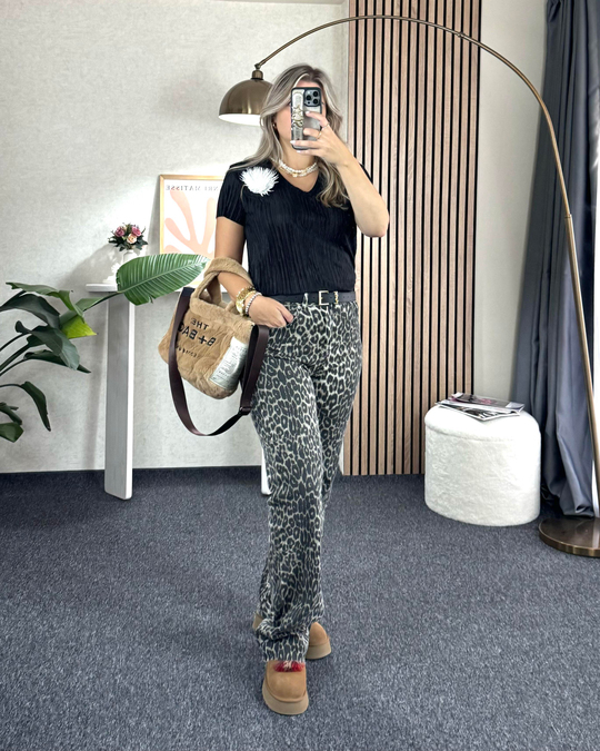 JEANLeopar orj. marka etiketli yüksek bel straight fit jean pantolon