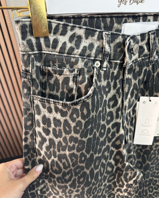 JEANLeopar orj. marka etiketli yüksek bel straight fit jean pantolon