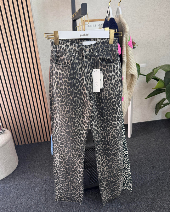 JEANLeopar orj. marka etiketli yüksek bel straight fit jean pantolon
