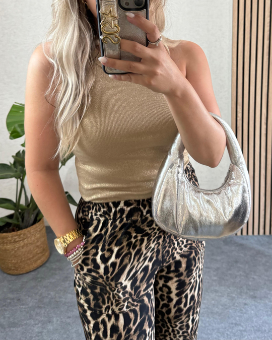 PANTOLONLeopar dokuma kumaş yüksek bel pantolon 