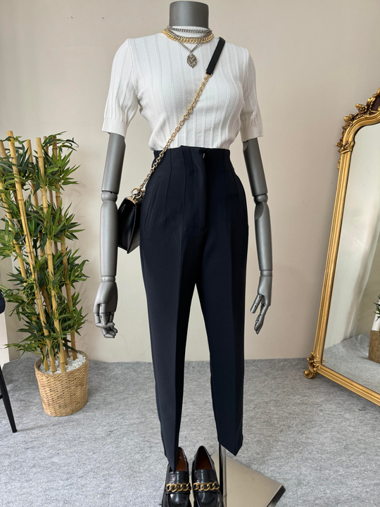 Pens detaylı siyah kumaş pantalon