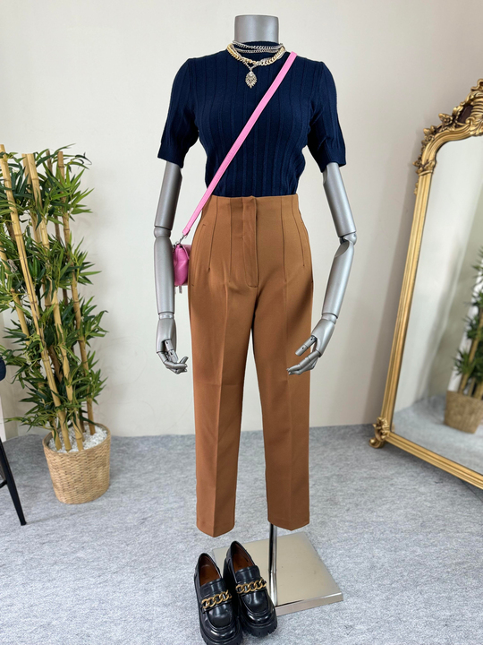 Pens detaylı taba kumaş pantalon