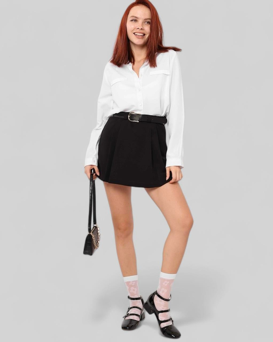 Pileli mini şort etek siyah