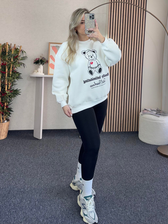 SWEATSHİRTBEYAZ AYICIK DESENLİ SWEATSHİRT