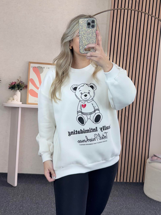 SWEATSHİRTBEYAZ AYICIK DESENLİ SWEATSHİRT