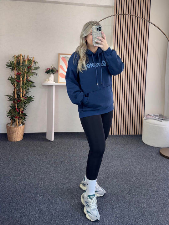 SWEATSHİRTKOT NAKIŞLI KAPÜŞONLU LACİVERT SWEATSHİRT
