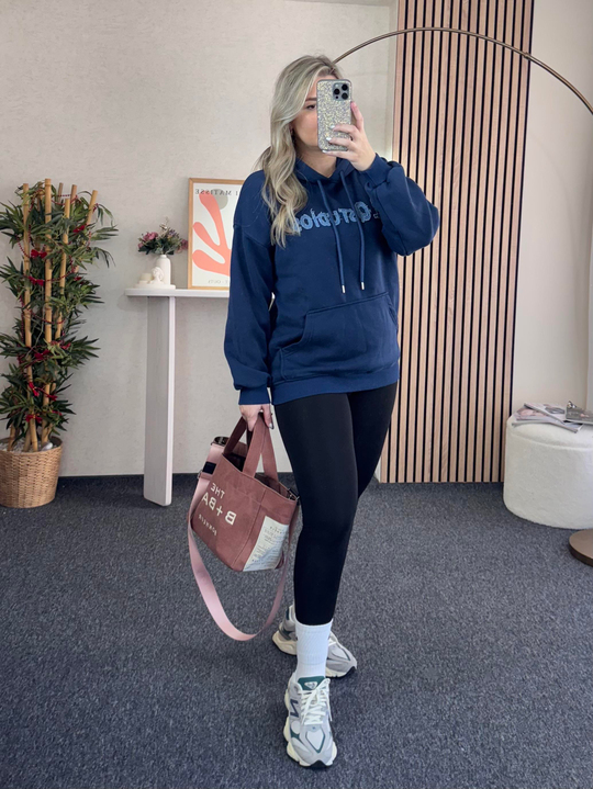 SWEATSHİRTKOT NAKIŞLI KAPÜŞONLU LACİVERT SWEATSHİRT