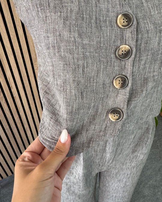 TAKIMFüme keten yelek-pantolon takımı