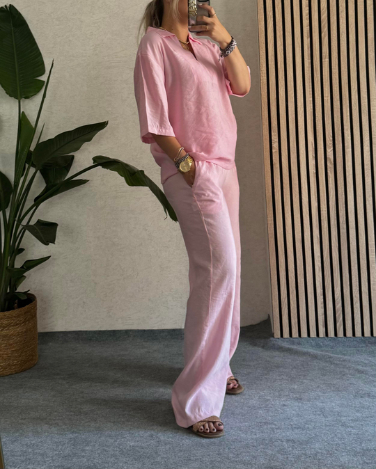 TAKIMV yaka pembe beli lastikli alt-üst takım