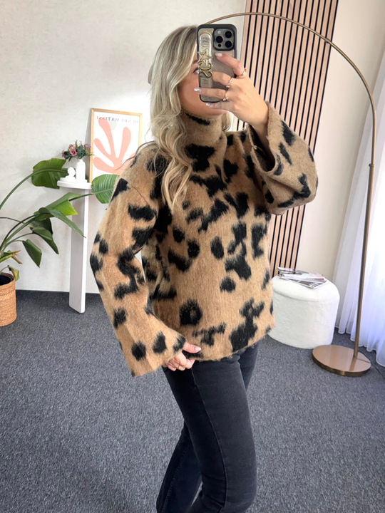TRİKO/KAZAKDİK YAKA LEOPAR TABA KAZAK