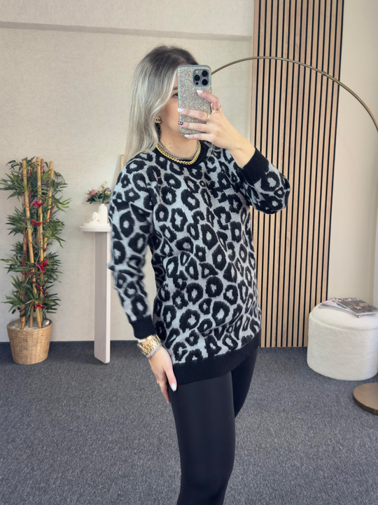 TRİKO/KAZAKGRİ LEOPAR TUNİK KAZAK