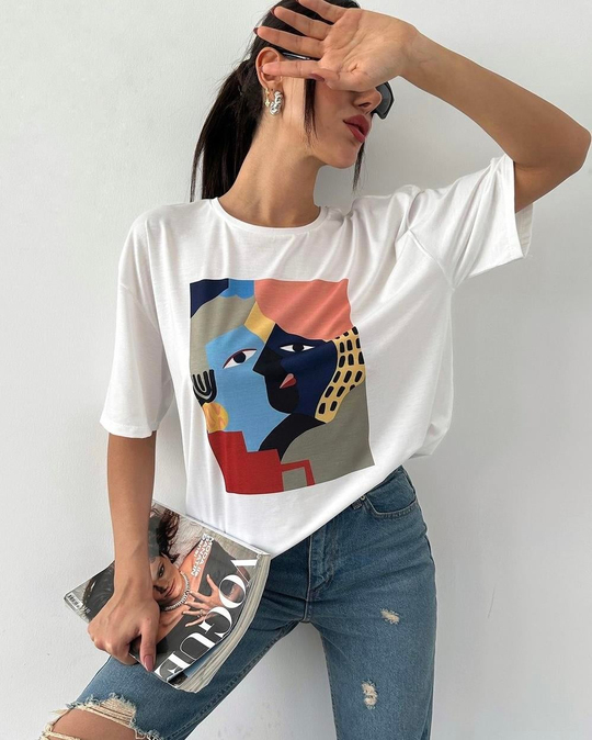 TSHİRTPamuklu resim detaylı tshirt