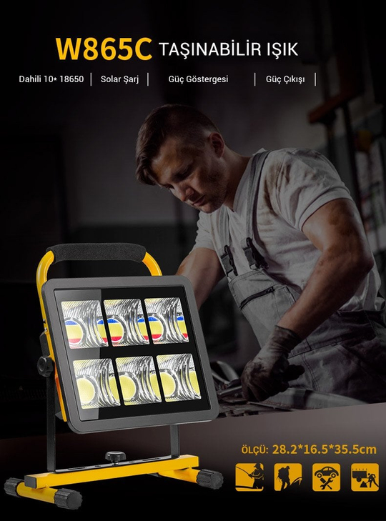 Powermaster MX-W865C Çok Fonksiyonlu Şarjlı Projektör Lambası