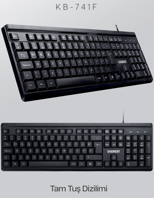 Everest KB-741F Siyah/Gri 2 Mt. Bakır Kablolu Multimedia Usb