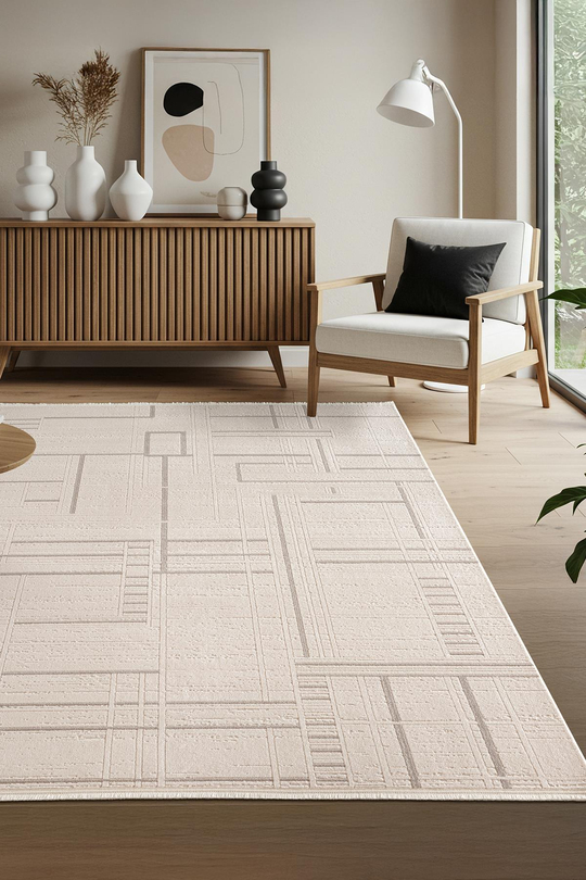 Leon Bej Modern Desenli Halı | Karmen Halı