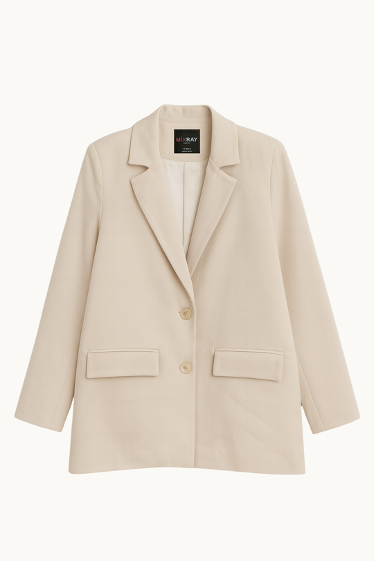 4786 Kadın Oversize Kruvaze Blazer Ceket Beyaz | Mixray.com