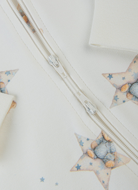 Organik Blue Bear Fermuarlı Tulum Ekru