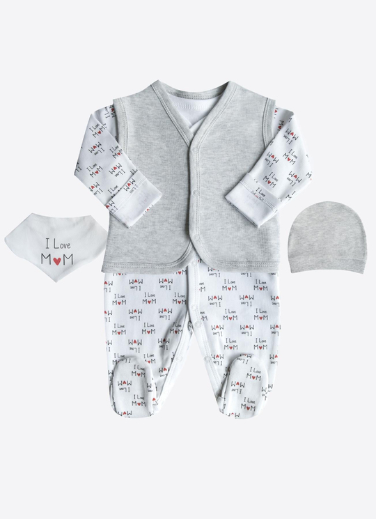 Organik I Love Mom 4lü Takım Gri