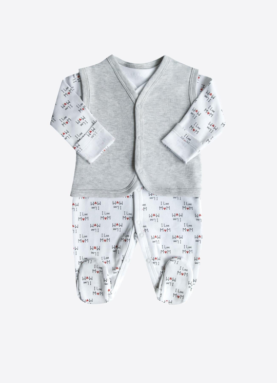 Organik I Love Mom 4lü Takım Gri